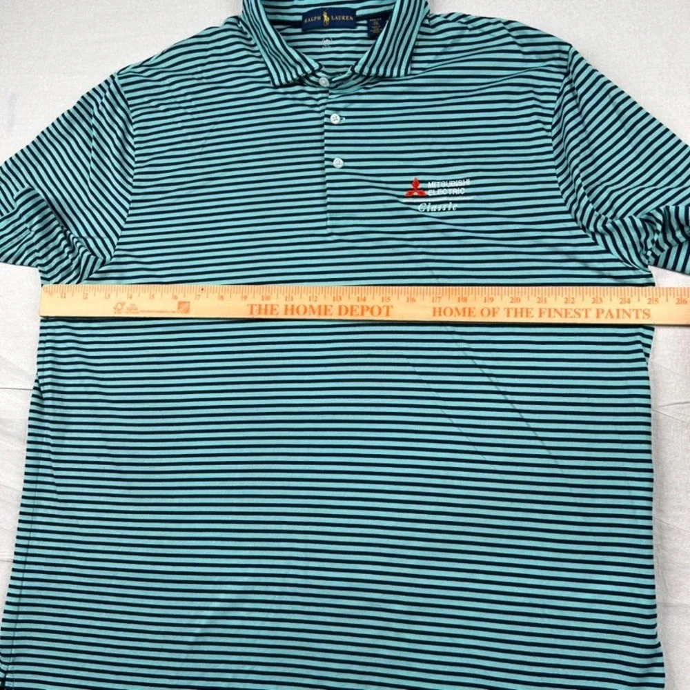 Ralph Lauren Shirt Mens XXL Pro Fit Polo Teal Blue Striped Mitsubishi Golf Logo